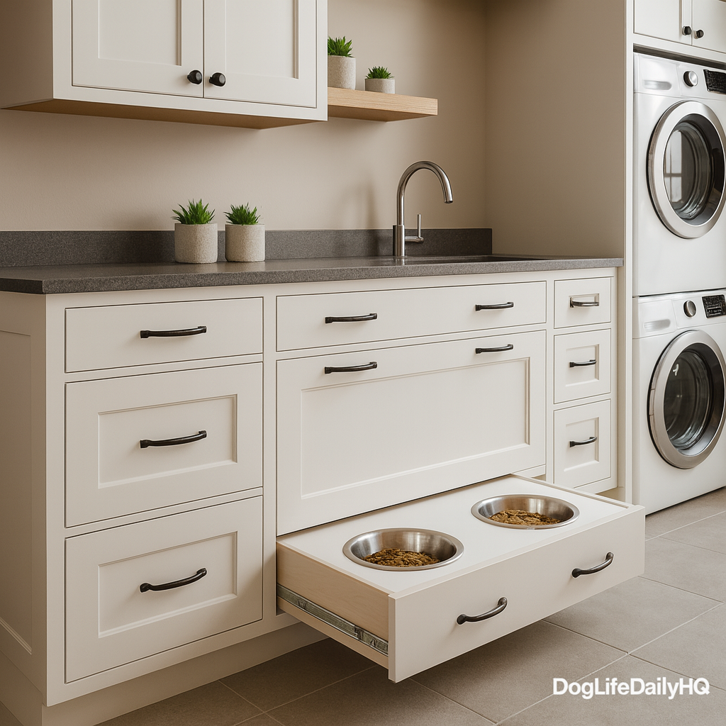 dog feeding station in laundry room 1