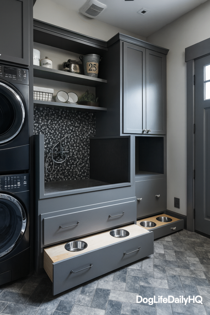 dog feeding station in laundry room 2