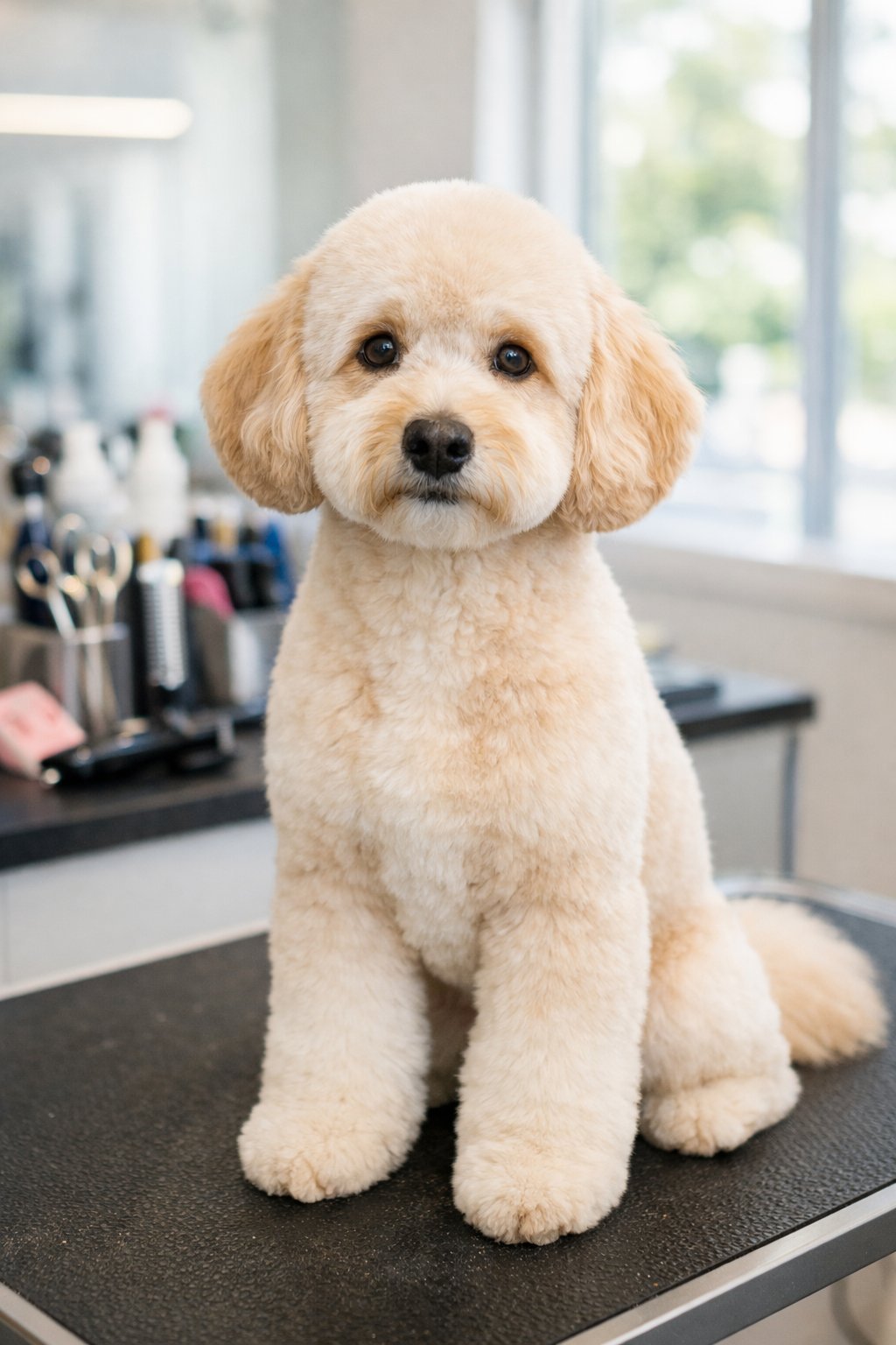 Doodle Haircut Dog Grooming: Essential Tips for Keeping Your Pup Looking Fresh A doodle dog with a neatly trimmed coat sitting on a grooming table in a pet grooming salon.