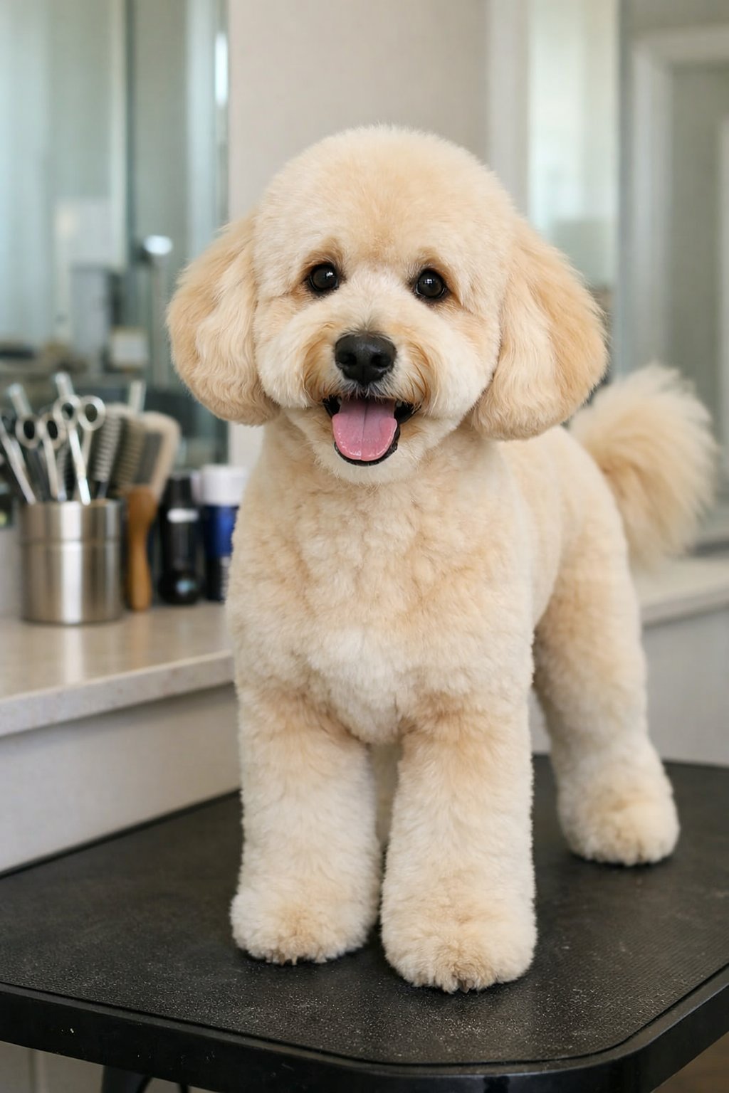 Doodle Haircut Dog Grooming: Essential Tips for Keeping Your Pup Looking Fresh A well-groomed dog with a neat haircut in a bright grooming salon with grooming tools in the background.