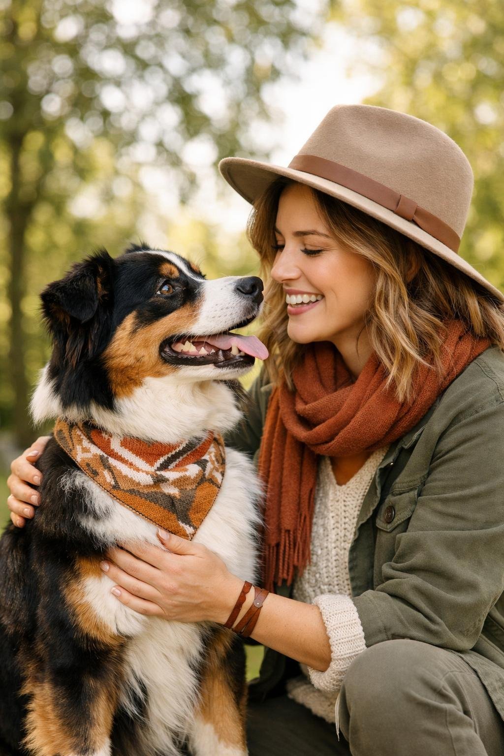 10 Dog Lover Aesthetic Looks That Are Giving Everything – Pup-Approved Inspirations A person smiling and playing with their well-groomed dog outdoors in a green park.