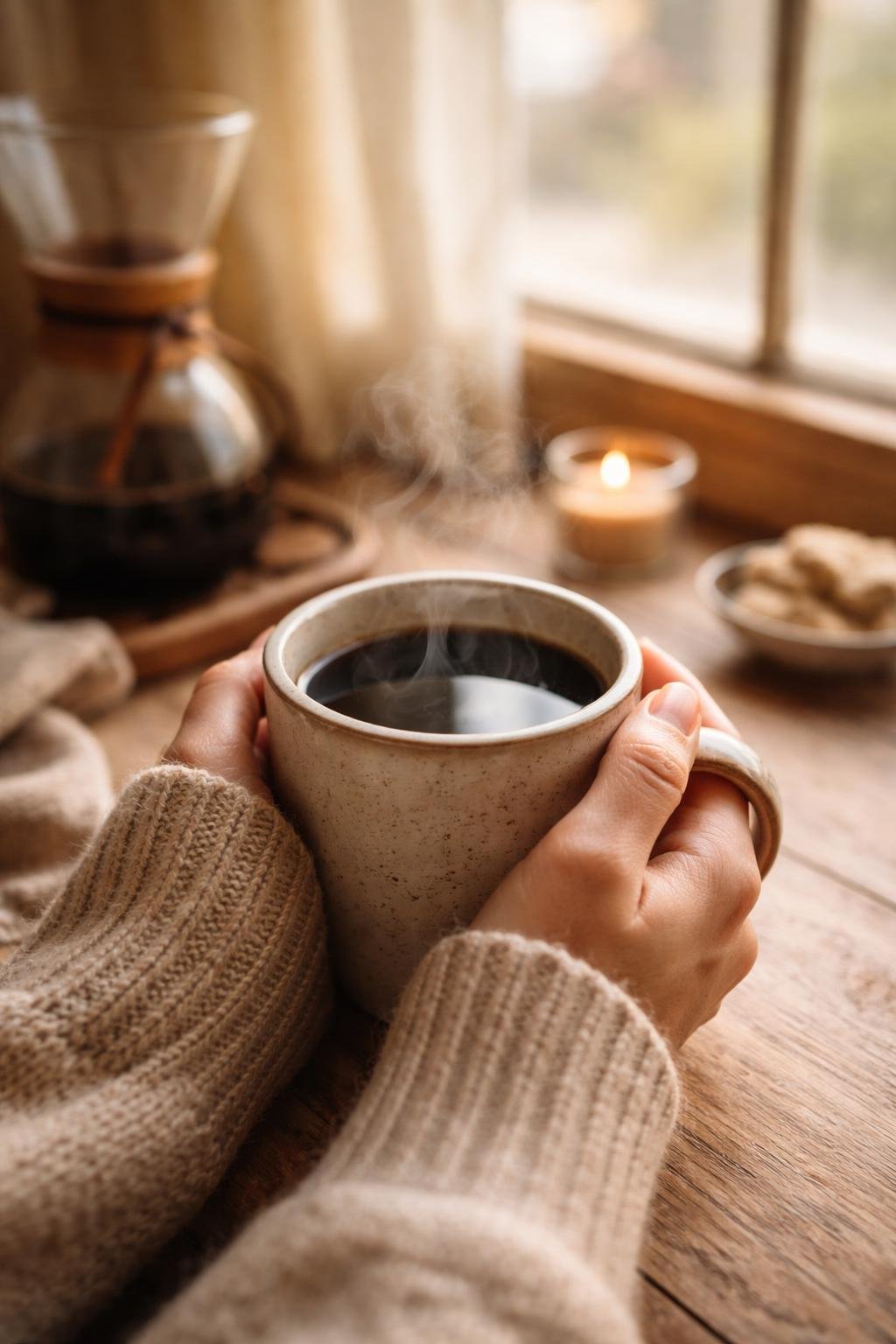 Cozy morning cup of coffee brewed with one of the best pour over coffee makers