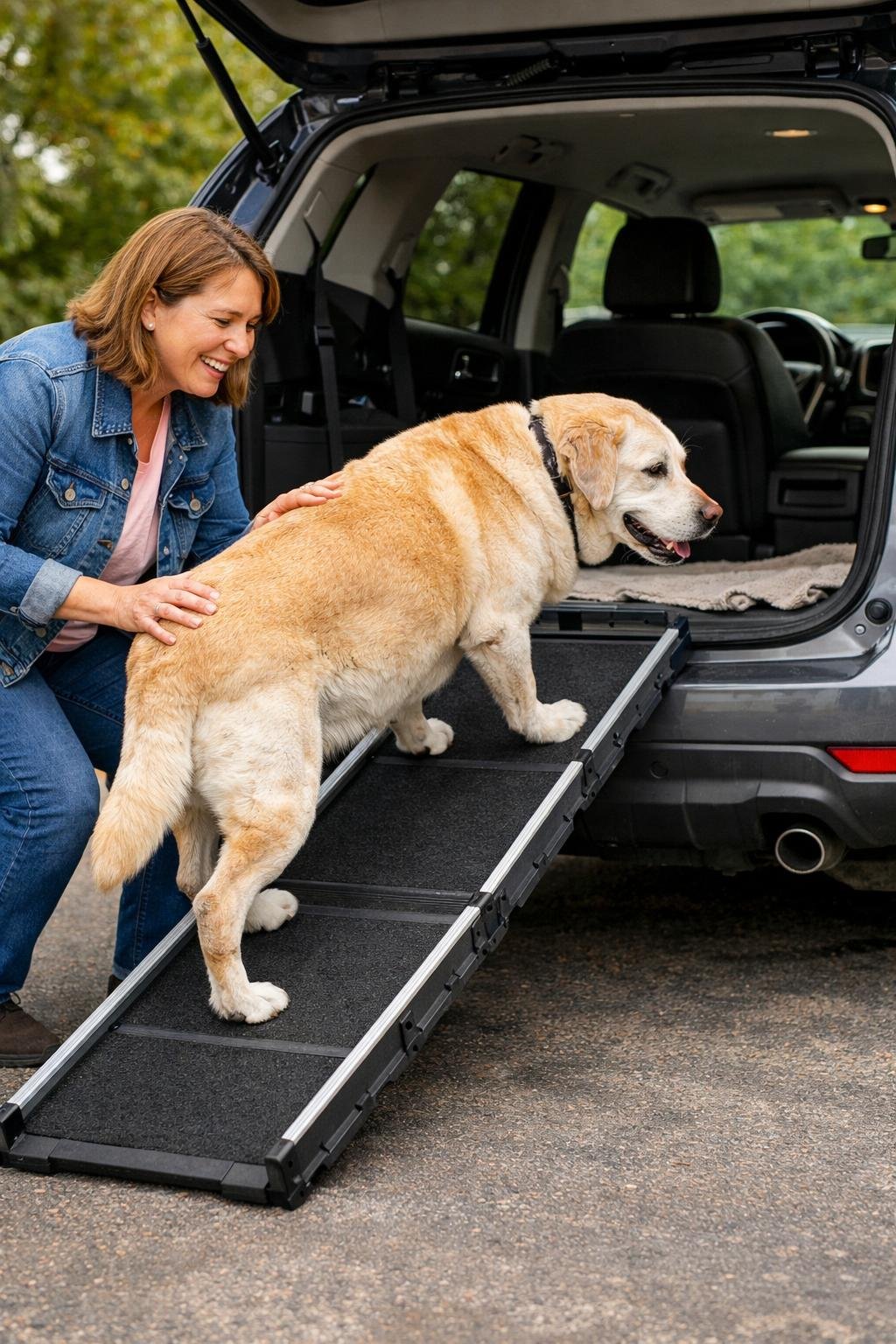 portable dog car ramp for senior dogs getting into SUV safely