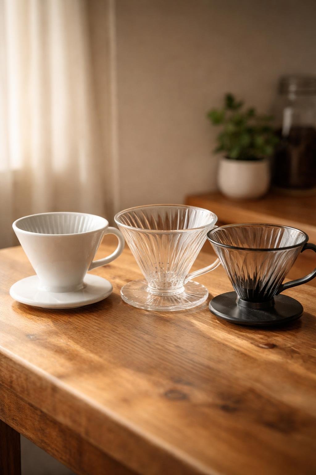 Comparison of the best pour over coffee maker materials — ceramic, glass, and plastic drippers