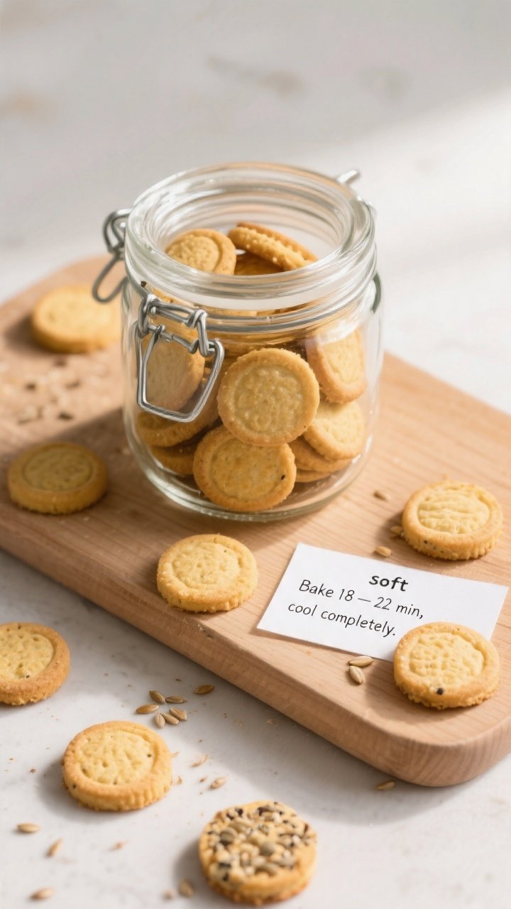 Tasty top view: Flat lay of an airtight glass jar filled with uniformly golden, coin-shaped treats