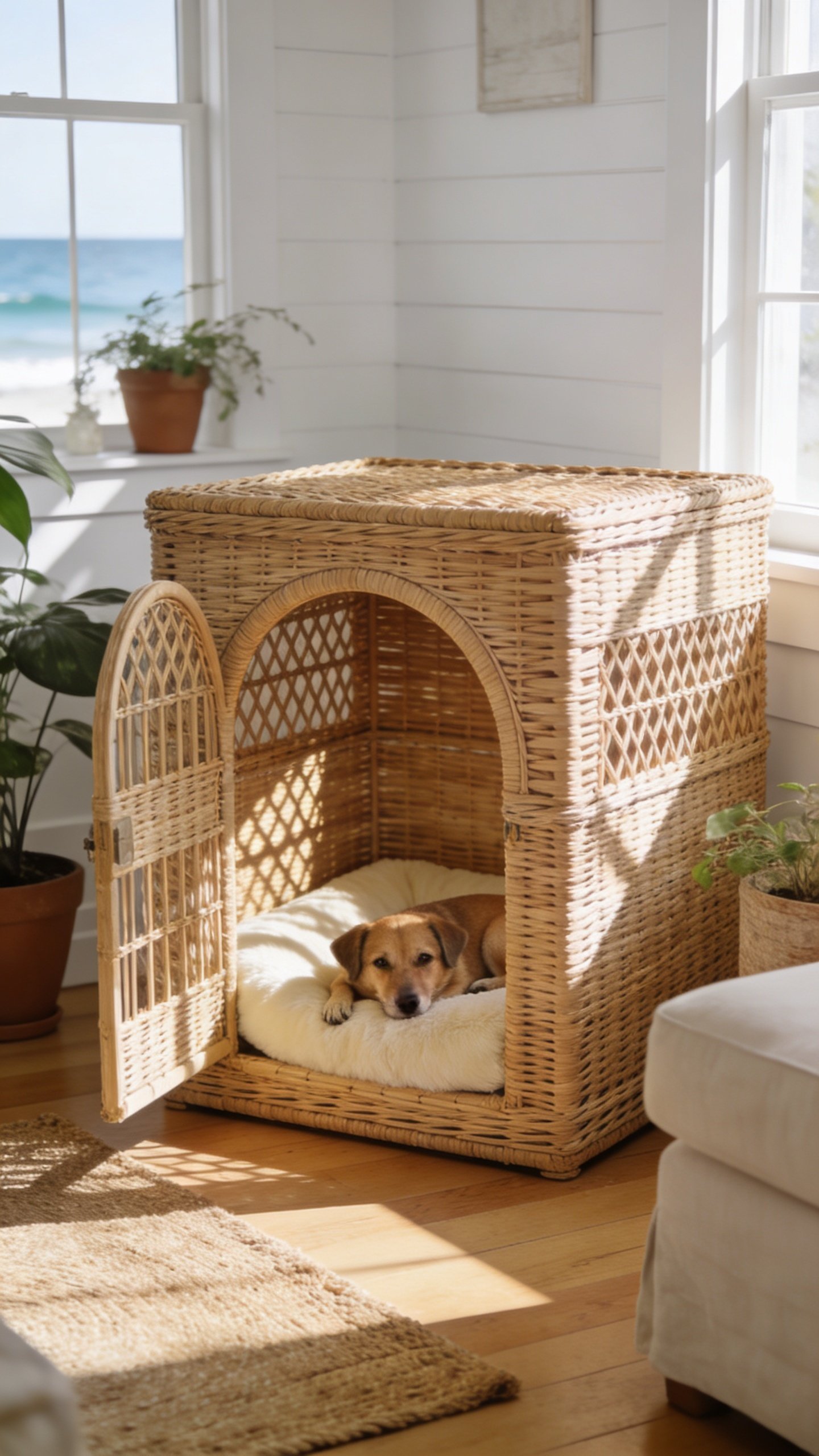 Wicker dog crate basket hideaway