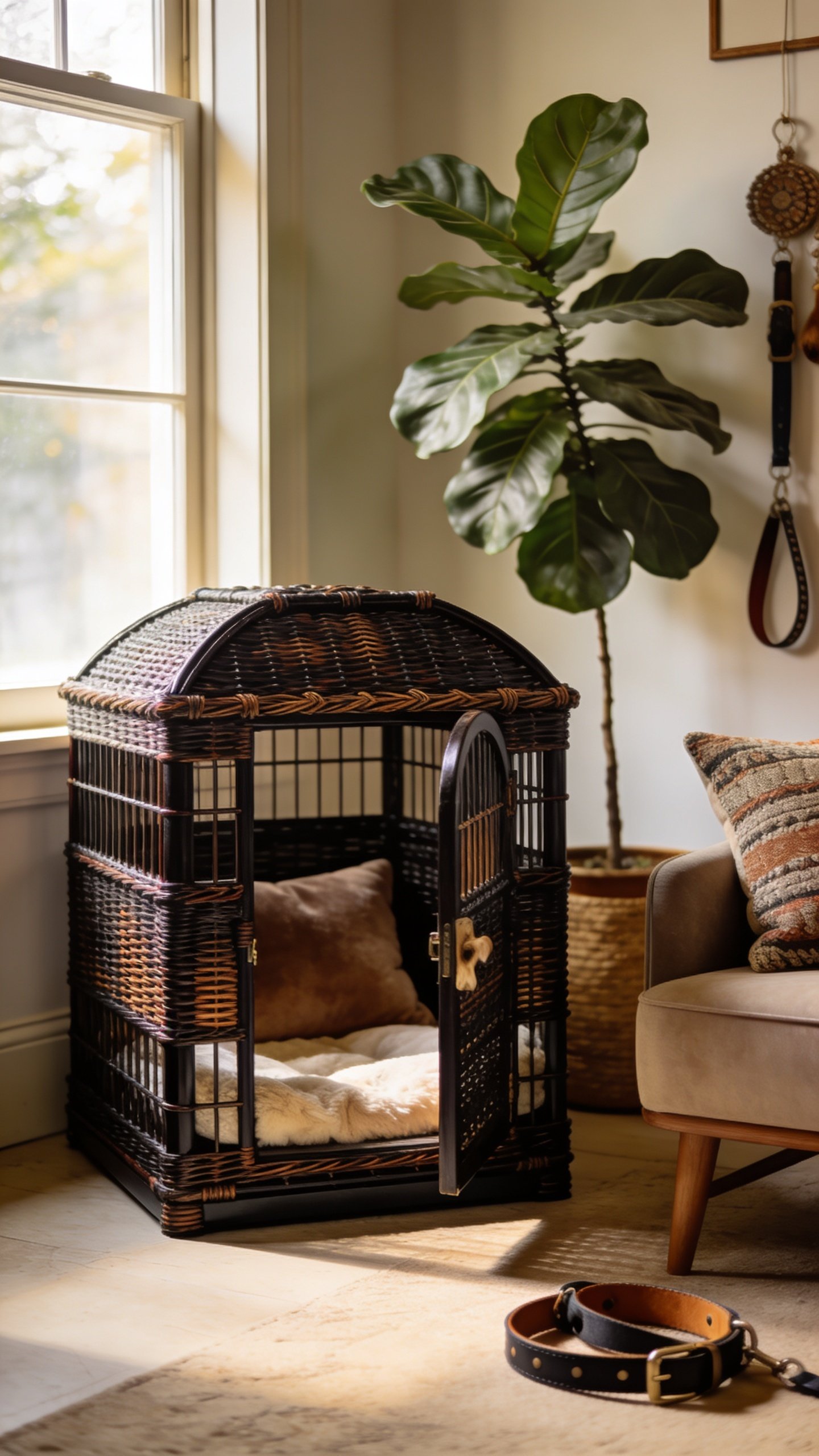 Elegant rattan dog crate statement piece