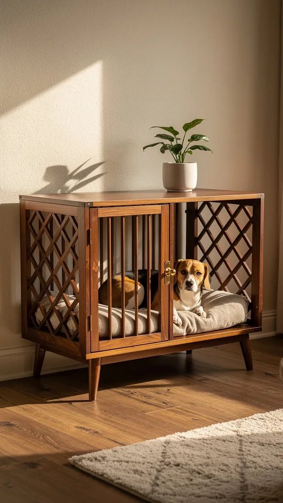 Mid-century modern dog crate console table