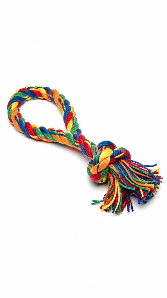 Colorful rope tug toy on white background