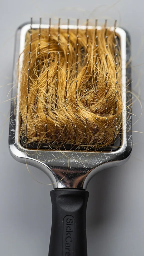 Slicker brush with golden fur strands closeup